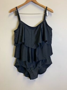 Rose Marie Reid Black One-Piece Swimsuit with Ruffle Detail